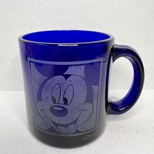Disney Mickey Mouse Mug Cobalt Blue Made in USA Etched Design 1980s 1990s